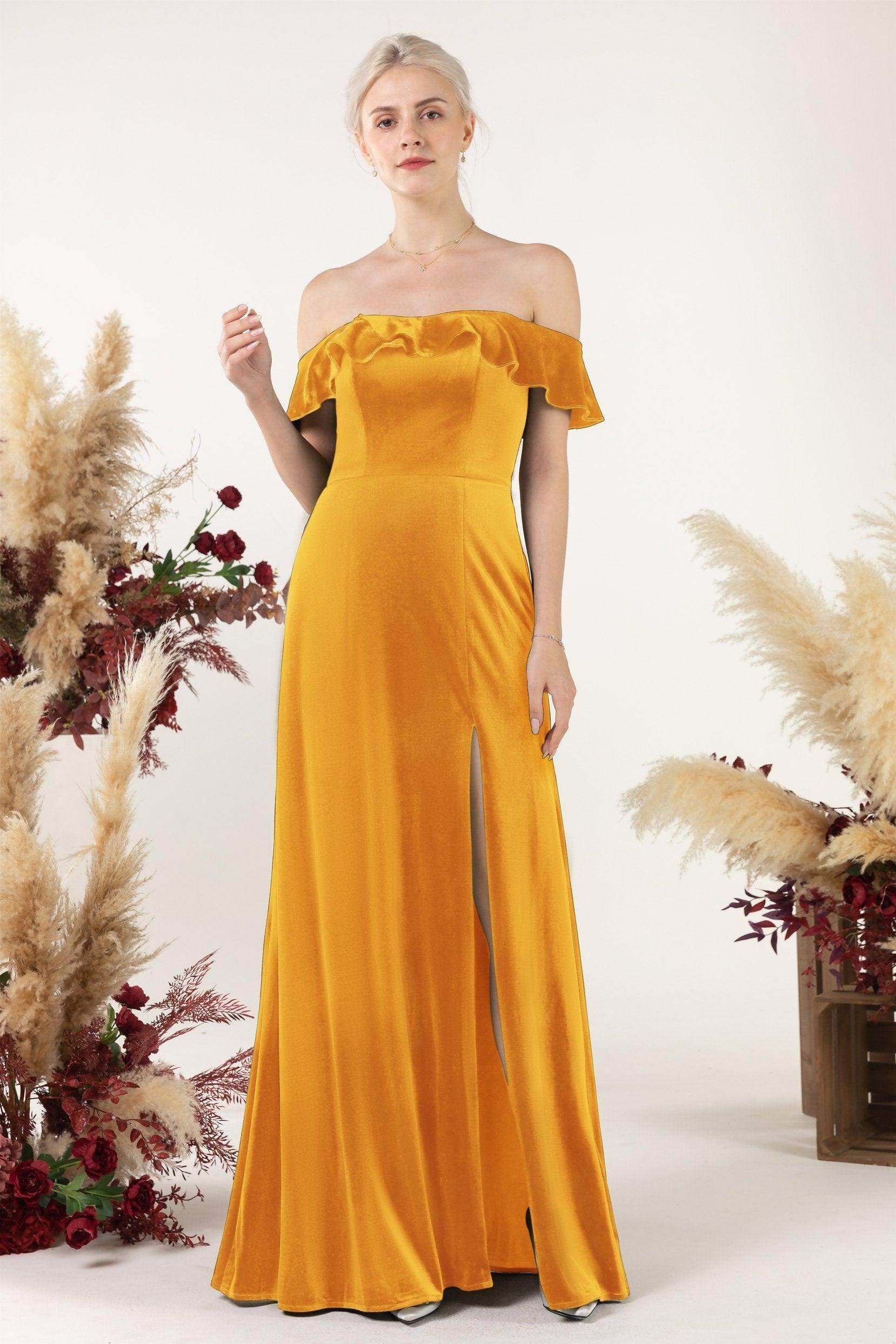 Sheath-Column Floor Length Velvet Bridesmaid Dress Formal Dresses CB0522 - COCOMELODY